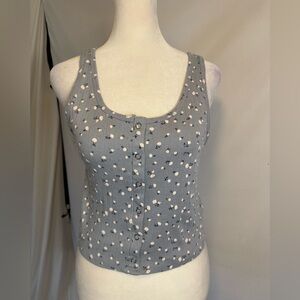 Hippie Rose Bluish-Gray Tank Top with White Mini Flower Print